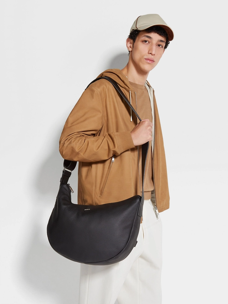 Borsa Hobo Panorama Mini in pelle di cervo nera