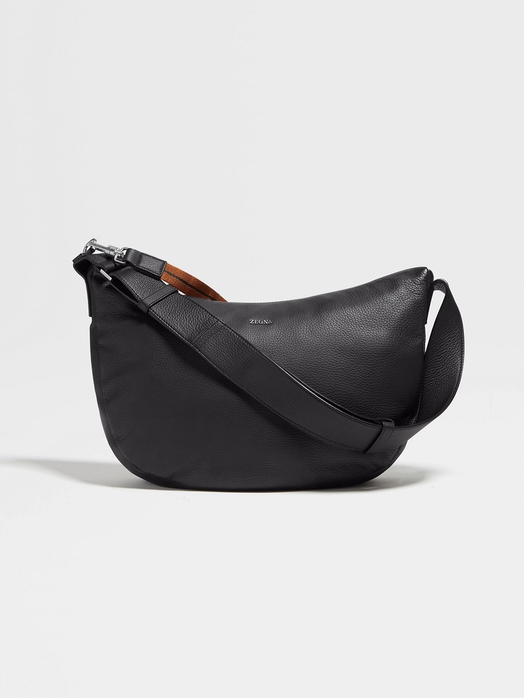 Borsa Hobo Panorama Mini in pelle di cervo nera
