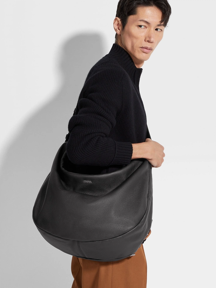 Borsa Hobo Panorama in pelle di cervo nera