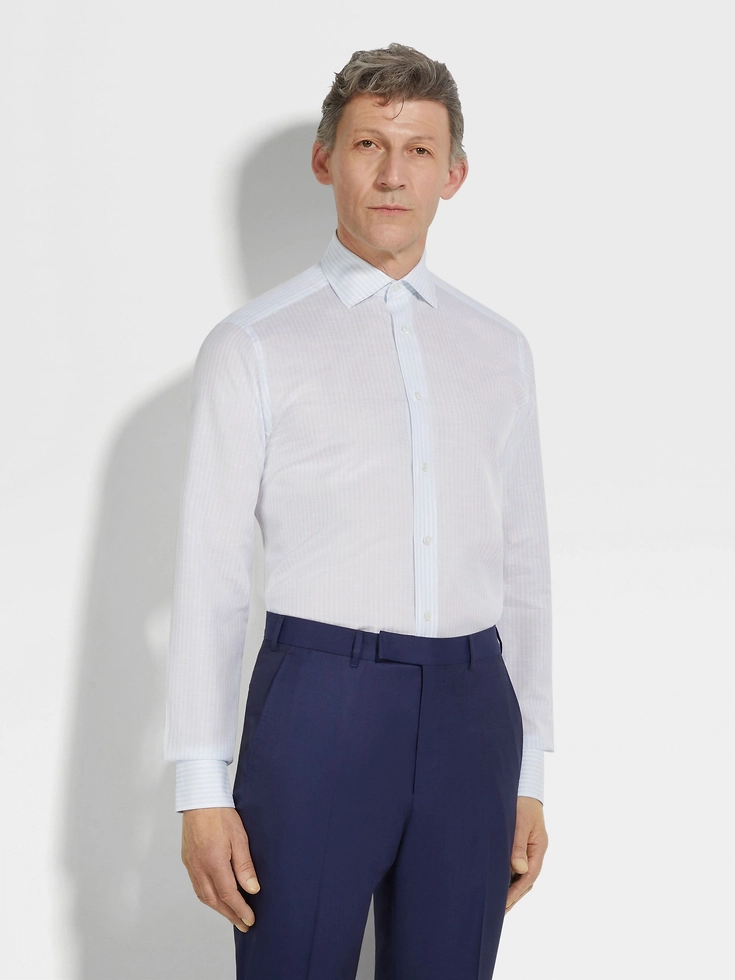 Camicia Centoventimila in cotone e lino a righe azzurre e bianche Camicia Centoventimila in cotone e lino a righe azzurre e bianche