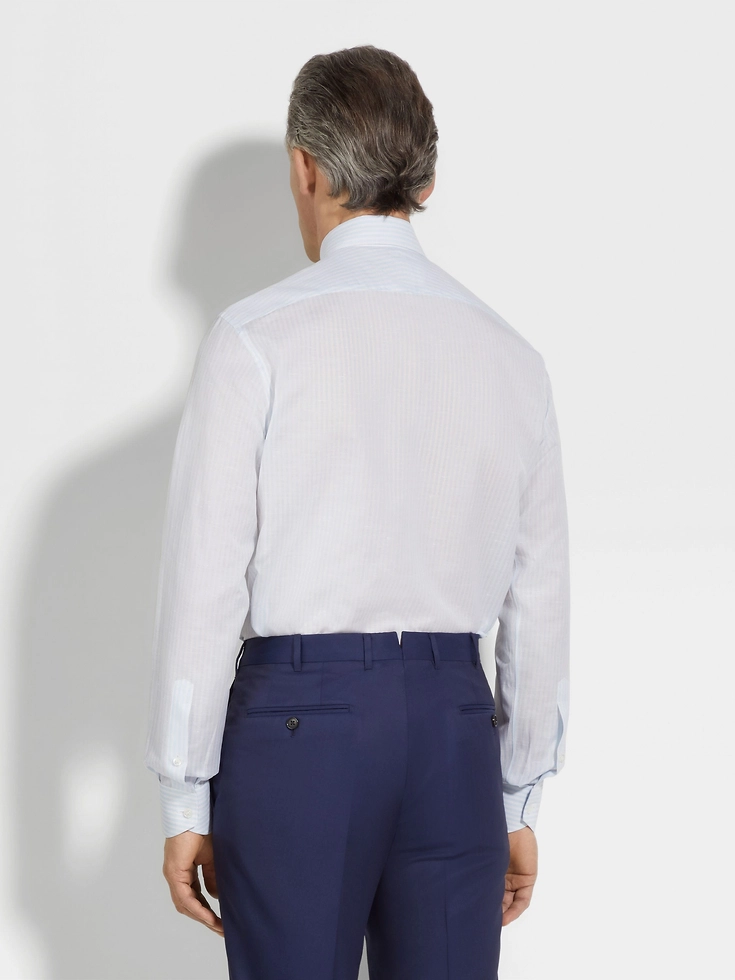 Camicia Centoventimila in cotone e lino a righe azzurre e bianche Camicia Centoventimila in cotone e lino a righe azzurre e bianche