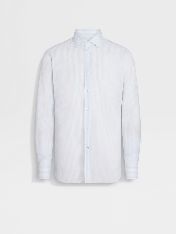 Camicia Centoventimila in cotone e lino a righe azzurre e bianche