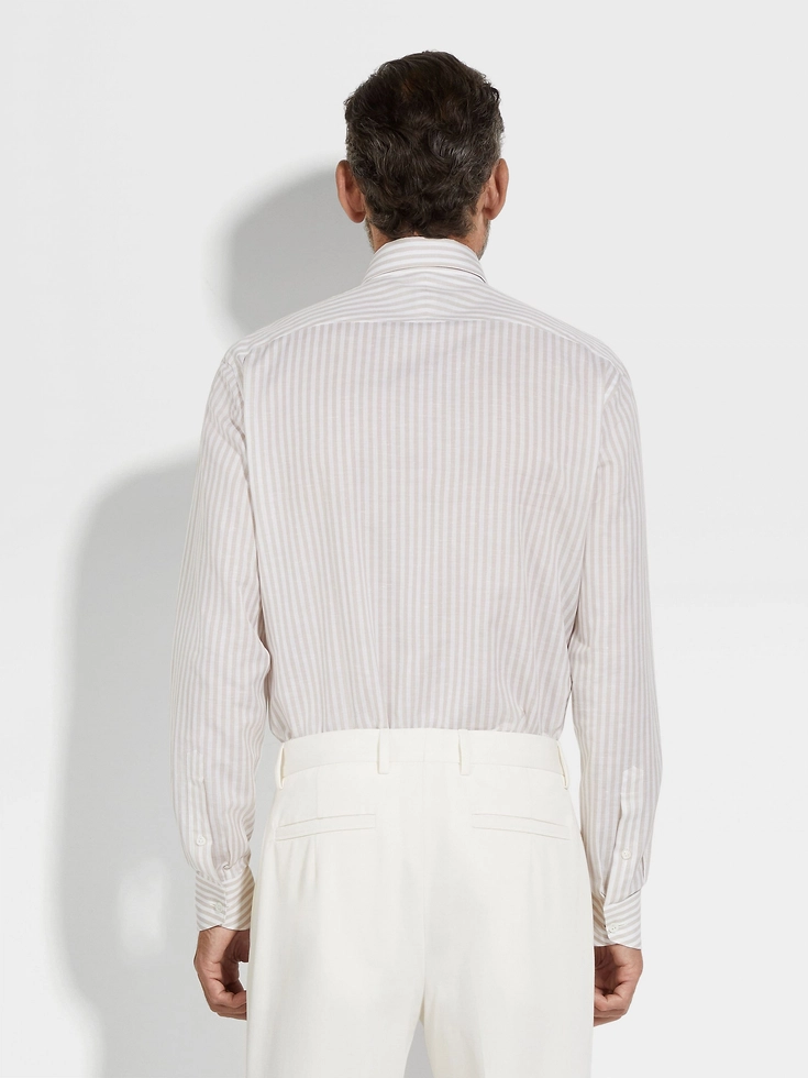 Camicia Centoventimila in cotone e lino a righe macro bianco e tortora chiaro Camicia Centoventimila in cotone e lino a righe macro bianco e tortora chiaro