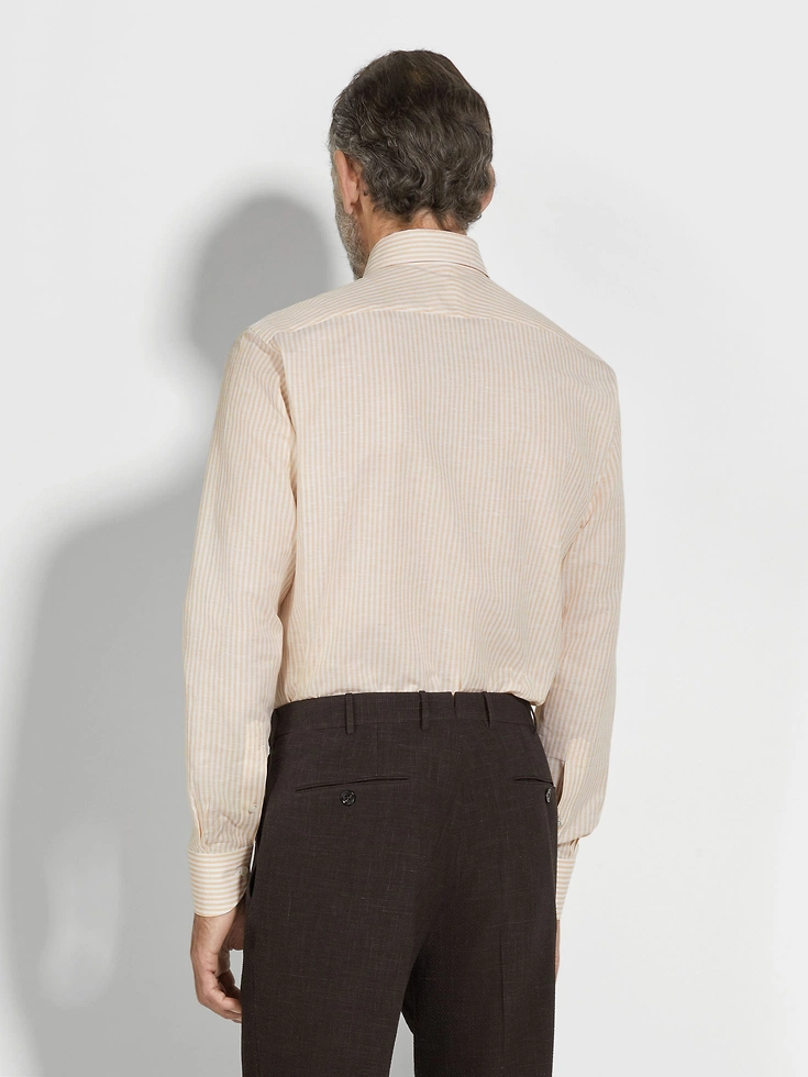 Camicia Centoventimila in cotone e lino a righe ocra e bianche Camicia Centoventimila in cotone e lino a righe ocra e bianche