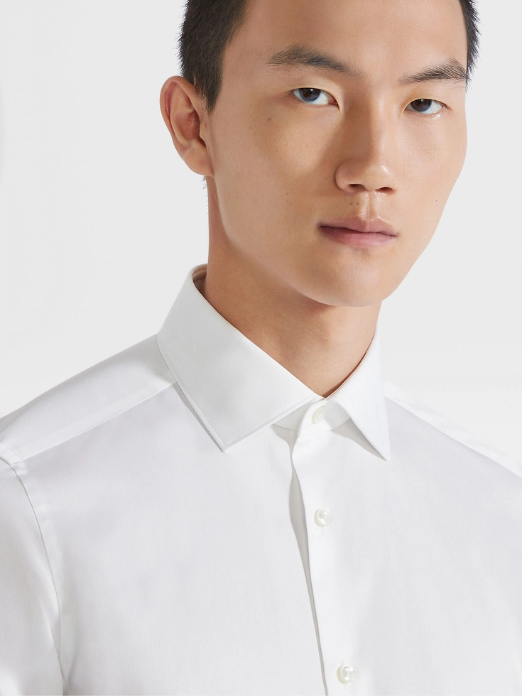 Camicia Trecapi in cotone a microrighe strutturate bianche