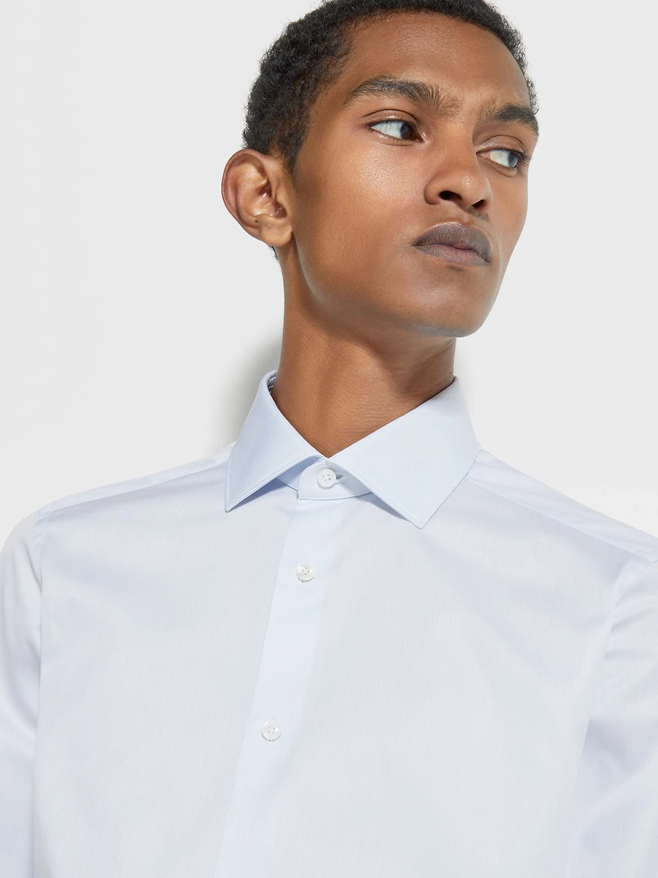 Camicia Trecapi in cotone a righe microstrutturate azzurre
