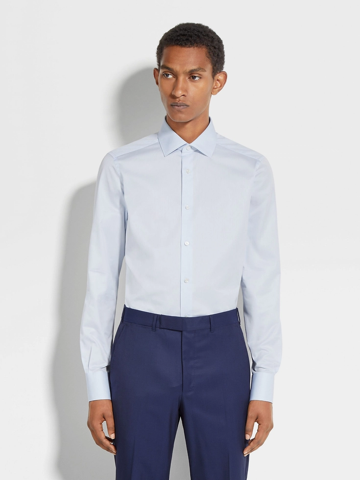 Camicia Trecapi in cotone a righe microstrutturate azzurre Camicia Trecapi in cotone a righe microstrutturate azzurre