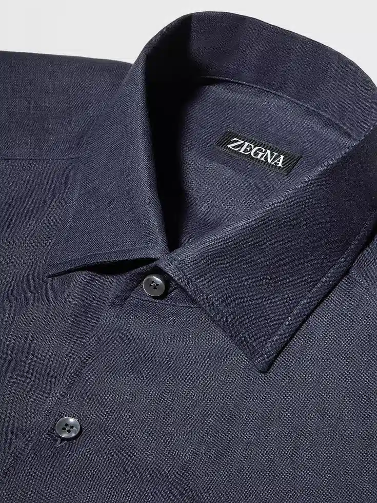Camicia a maniche lunghe in puro lino blu navy Camicia a maniche lunghe in puro lino blu navy