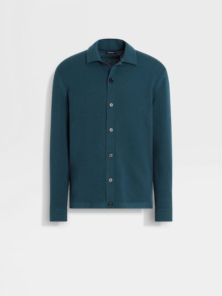 Camicia di lana blu turchese scuro