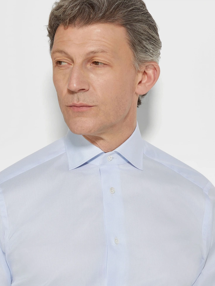 Camicia in cotone 300 a quadretti azzurri e bianchi