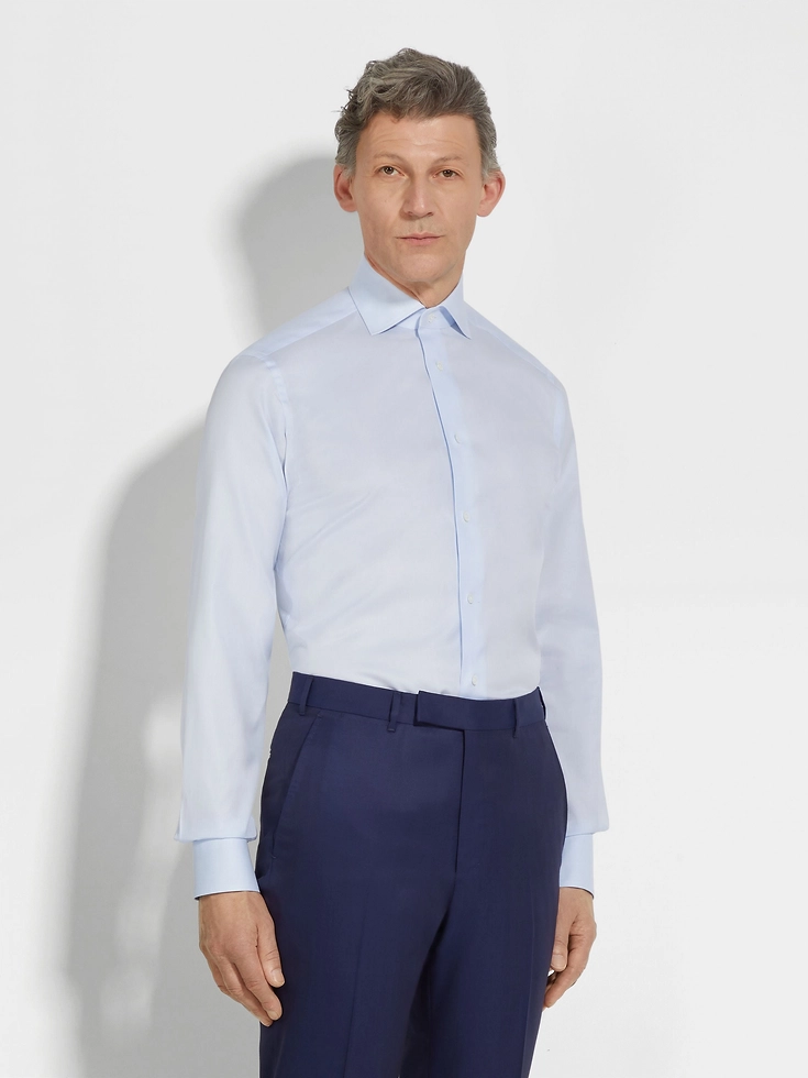 Camicia in cotone 300 a quadretti azzurri e bianchi Camicia in cotone 300 a quadretti azzurri e bianchi