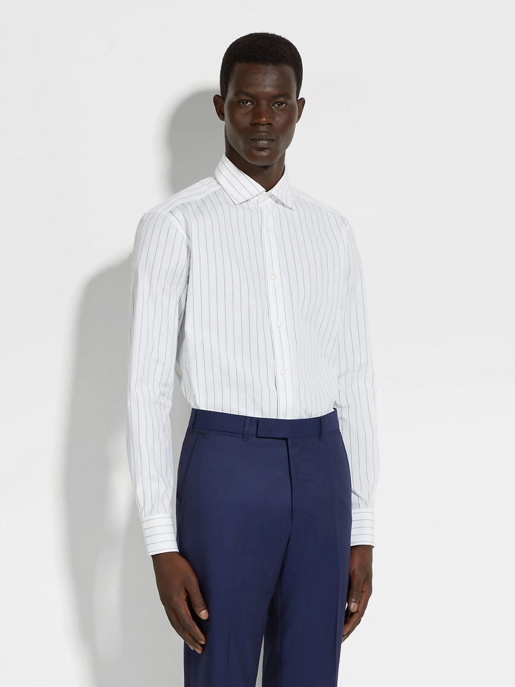 Camicia in cotone Centoventimila a righe bianche e blu navy Camicia in cotone Centoventimila a righe bianche e blu navy