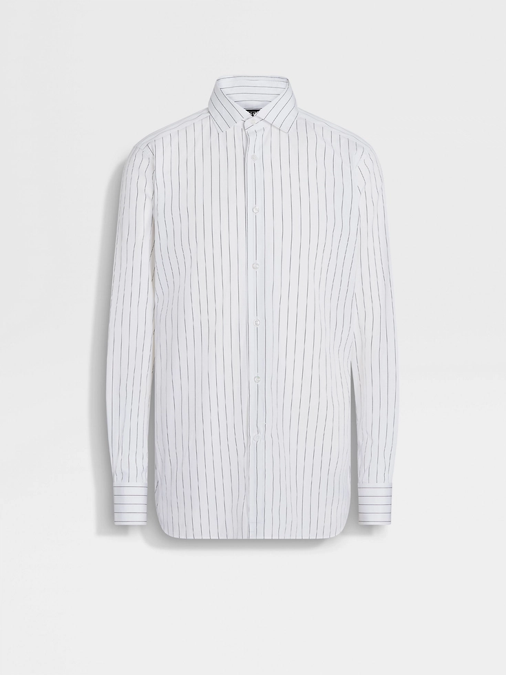 Camicia in cotone Centoventimila a righe bianche e blu navy