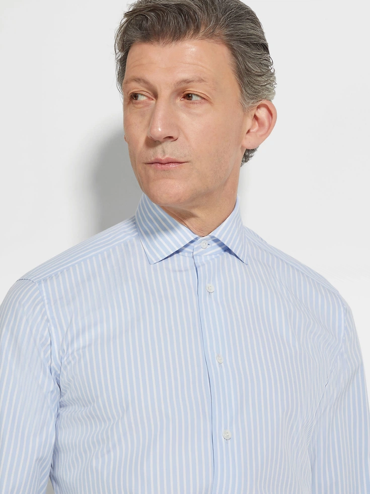 Camicia in cotone Centoventimila a righe macro azzurre e bianche
