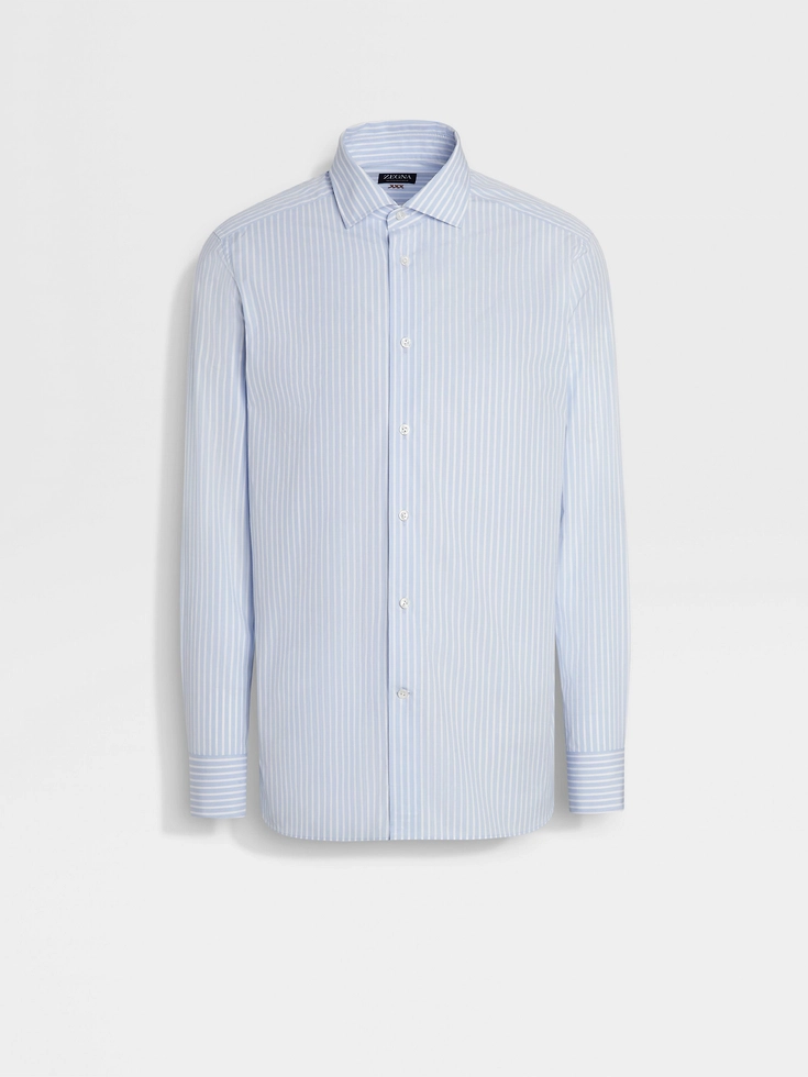 Camicia in cotone Centoventimila a righe macro azzurre e bianche