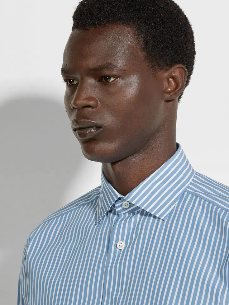 Camicia in cotone Centoventimila a righe macro blu e bianco Avio