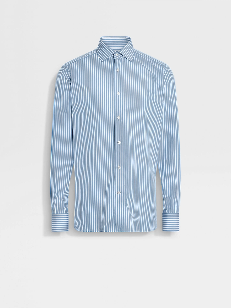 Camicia in cotone Centoventimila a righe macro blu e bianco Avio