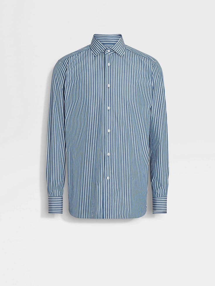 Camicia in cotone Centoventimila a righe macro blu e bianco verde acqua scuro