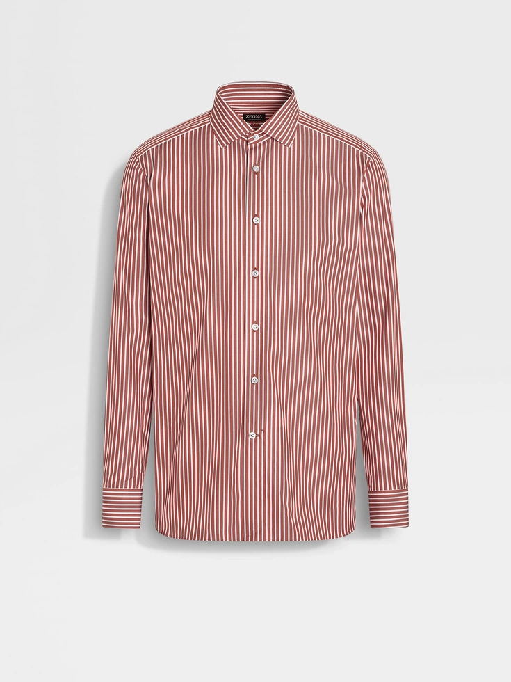 Camicia in cotone Centoventimila a righe macro rosso mattone e bianco
