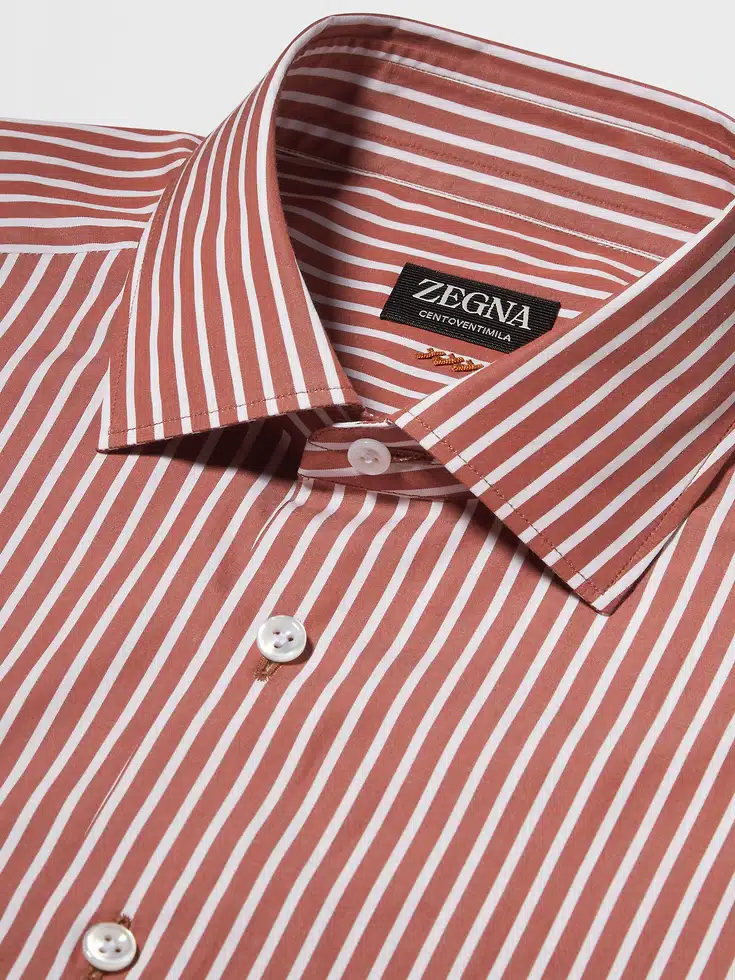 Camicia in cotone Centoventimila a righe macro rosso mattone e bianco Camicia in cotone Centoventimila a righe macro rosso mattone e bianco
