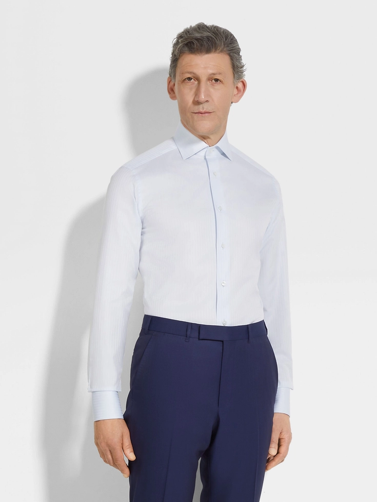 Camicia in cotone Centoventimila a righe strutturate azzurre Camicia in cotone Centoventimila a righe strutturate azzurre