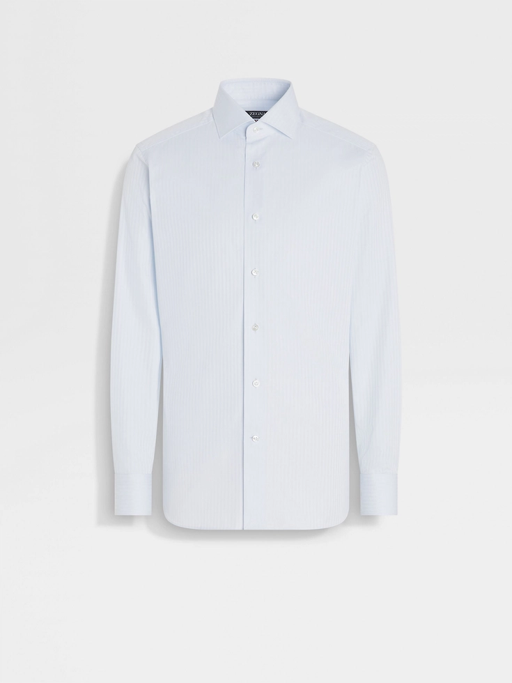 Camicia in cotone Centoventimila a righe strutturate azzurre
