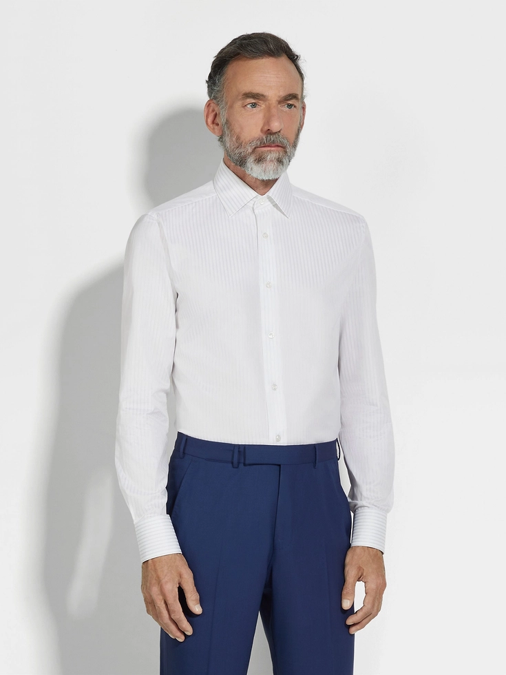 Camicia in cotone Centoventimila a righe strutturate bianche e azzurre Camicia in cotone Centoventimila a righe strutturate bianche e azzurre