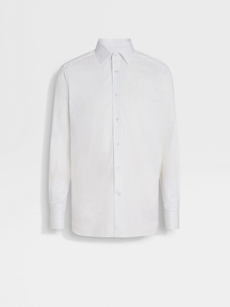 Camicia in cotone Centoventimila a righe strutturate bianche e azzurre