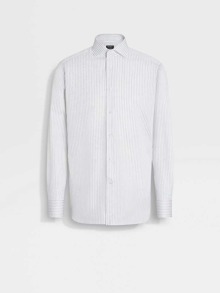 Camicia in cotone Centoventimila a righe strutturate bianche e blu navy
