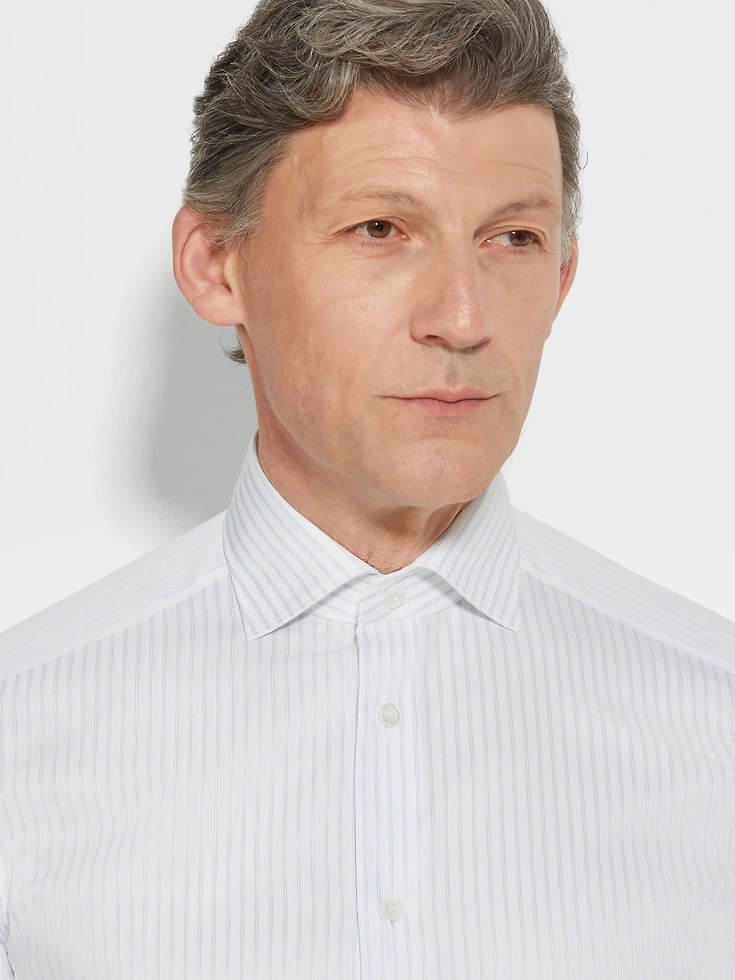 Camicia in cotone Centoventimila a righe strutturate bianco e grigio chiaro