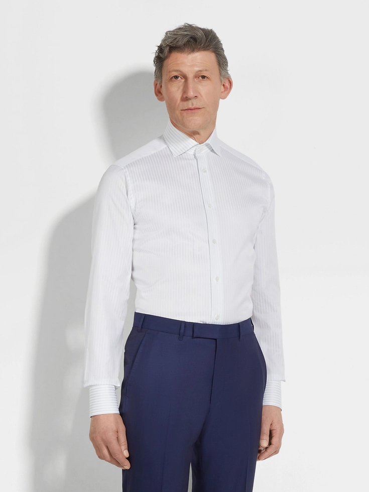 Camicia in cotone Centoventimila a righe strutturate bianco e grigio chiaro Camicia in cotone Centoventimila a righe strutturate bianco e grigio chiaro