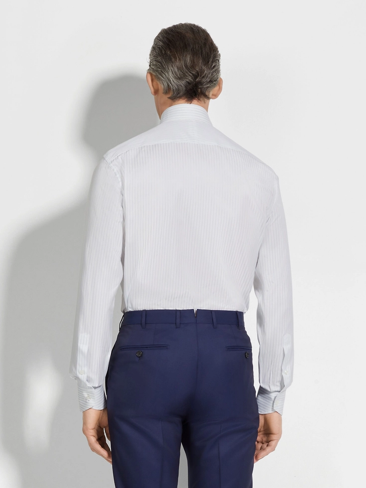 Camicia in cotone Centoventimila a righe strutturate bianco e grigio chiaro Camicia in cotone Centoventimila a righe strutturate bianco e grigio chiaro