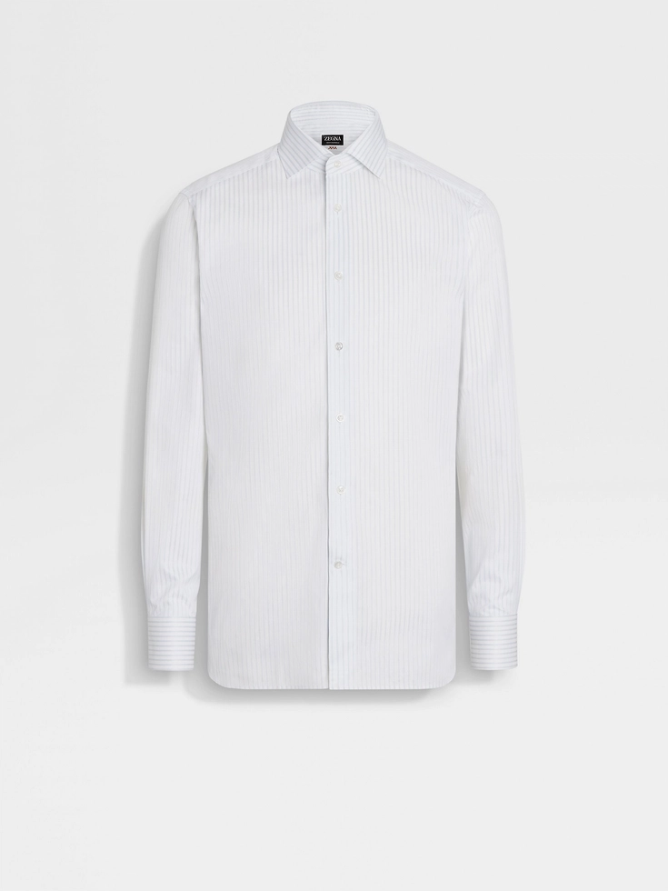 Camicia in cotone Centoventimila a righe strutturate bianco e grigio chiaro