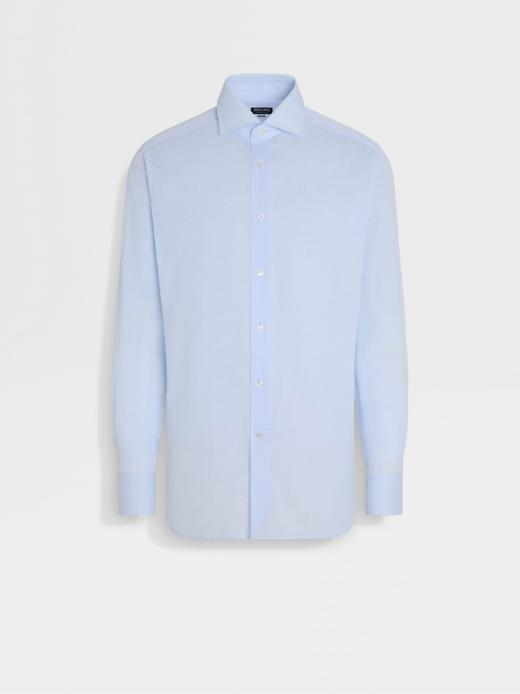 Camicia in cotone e lino Centoventimila azzurra