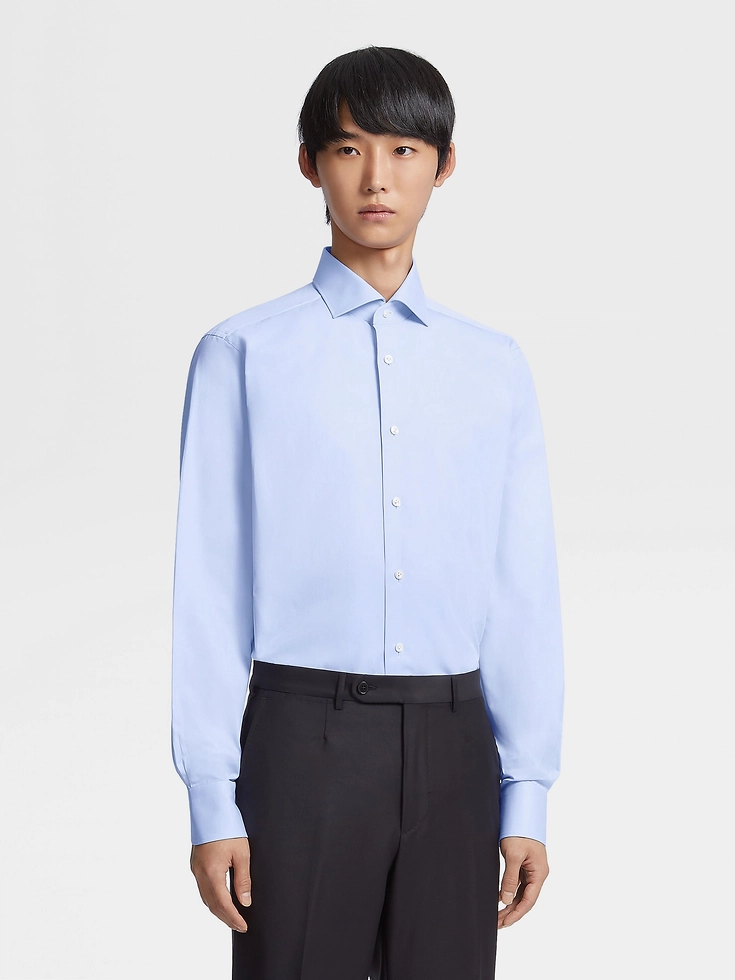 Camicia sartoriale a maniche lunghe in cotone Sea Island azzurro