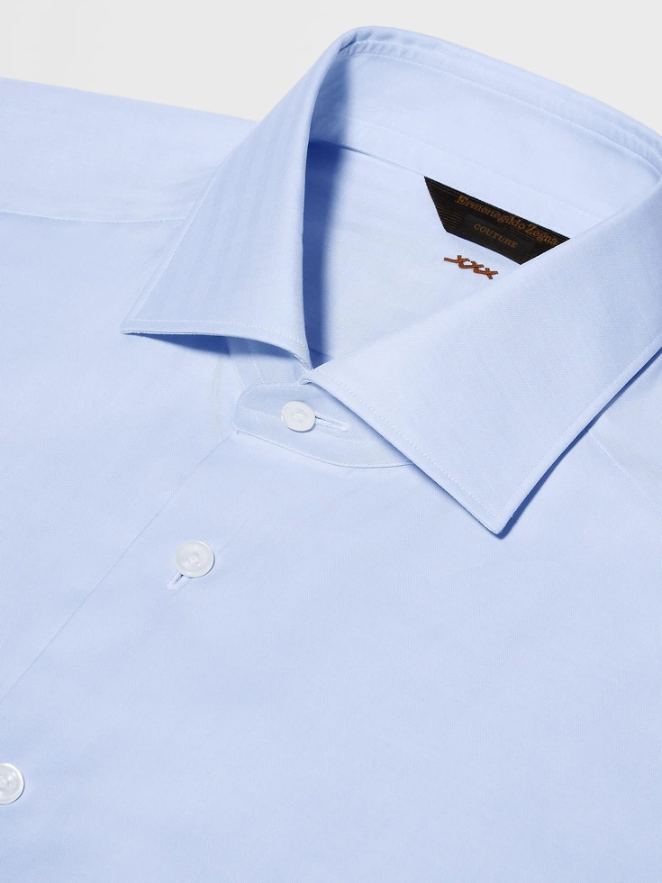 Camicia sartoriale a maniche lunghe in cotone Sea Island azzurro Camicia sartoriale a maniche lunghe in cotone Sea Island azzurro