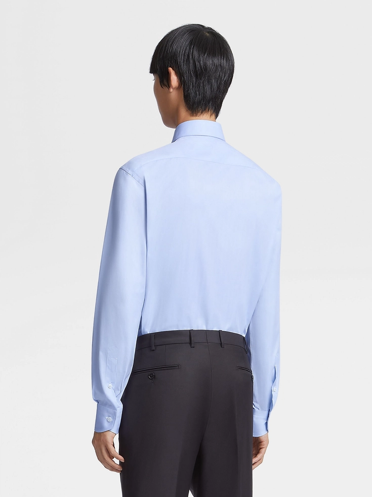 Camicia sartoriale a maniche lunghe in cotone Sea Island azzurro Camicia sartoriale a maniche lunghe in cotone Sea Island azzurro