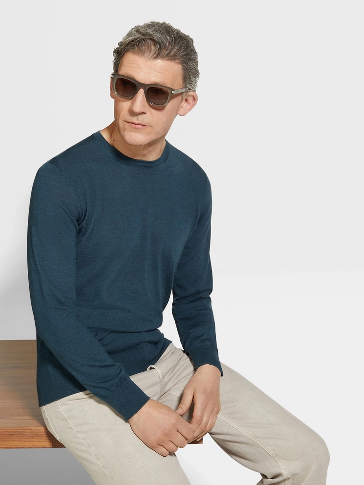 Cashseta Crewneck blu mélange verde acqua scuro Cashseta Crewneck blu mélange verde acqua scuro