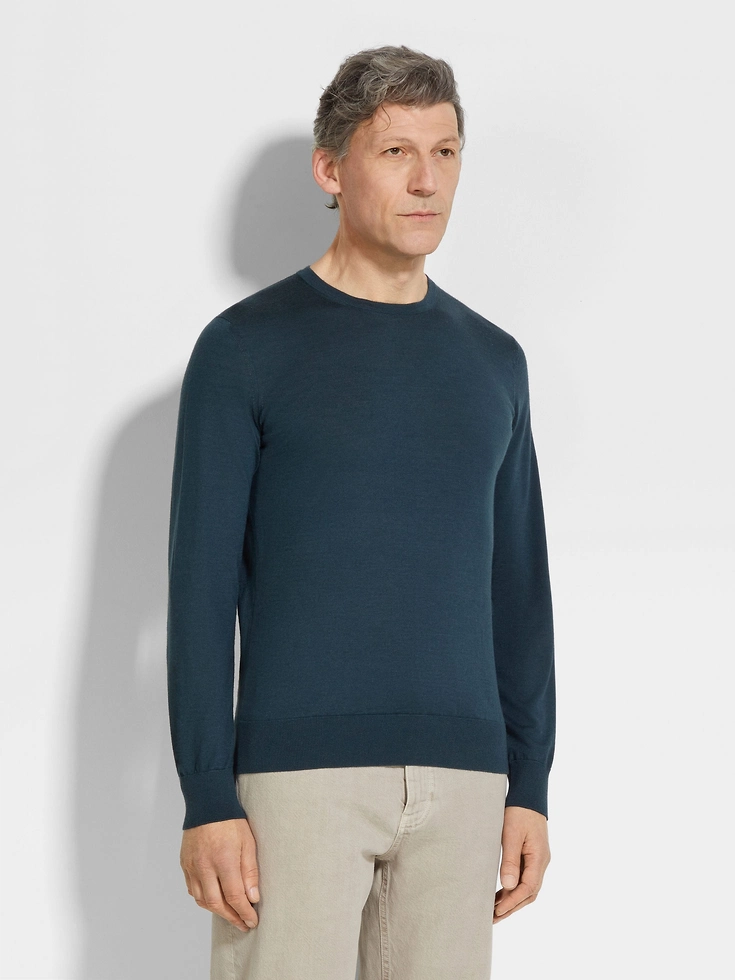 Cashseta Crewneck blu mélange verde acqua scuro Cashseta Crewneck blu mélange verde acqua scuro