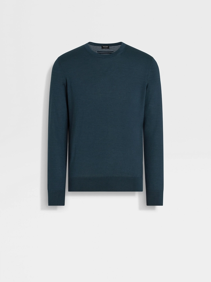 Cashseta Crewneck blu mélange verde acqua scuro