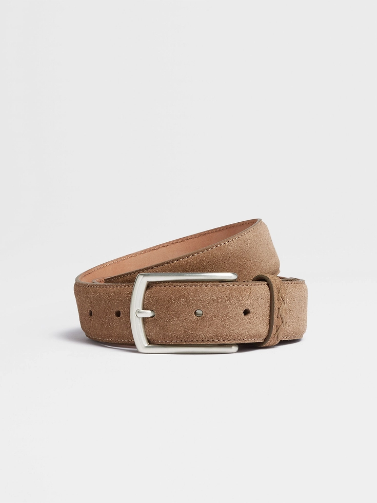 Cintura in pelle scamosciata beige