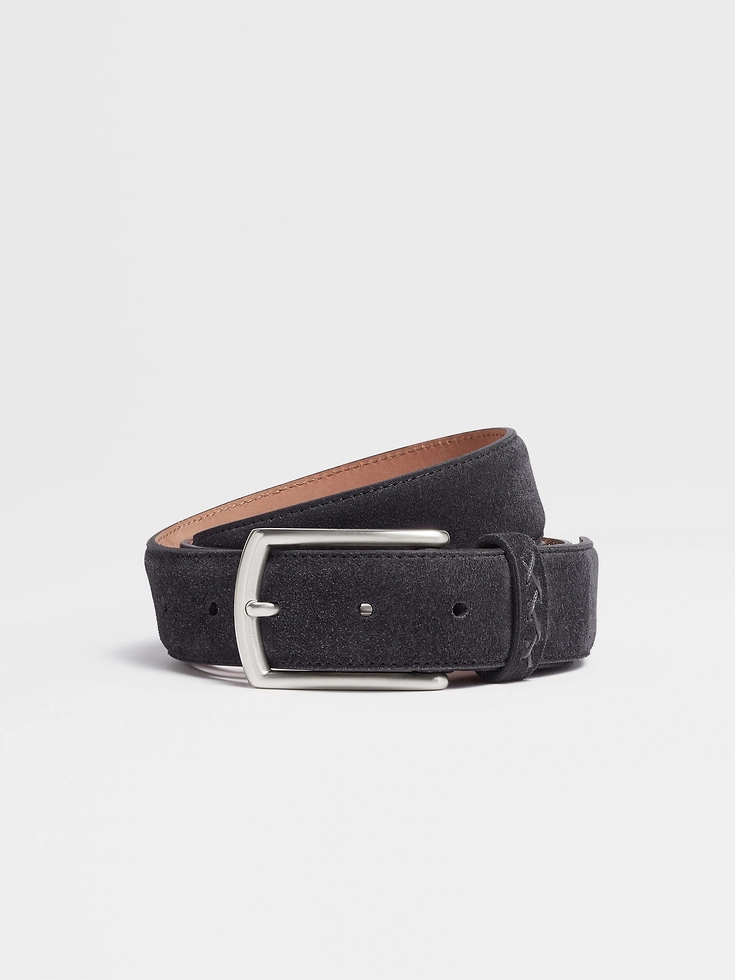 Cintura in pelle scamosciata blu navy