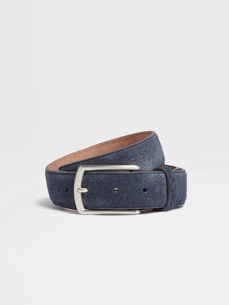 Cintura in pelle scamosciata blu