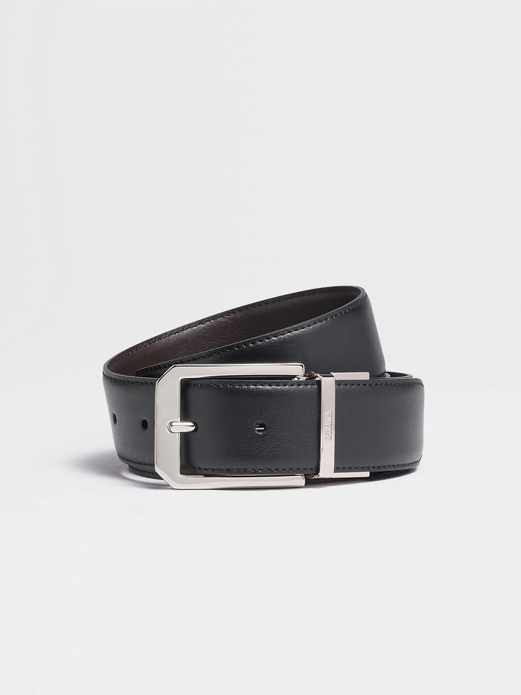 Cintura reversibile in pelle nera e marrone scuro Cintura reversibile in pelle nera e marrone scuro
