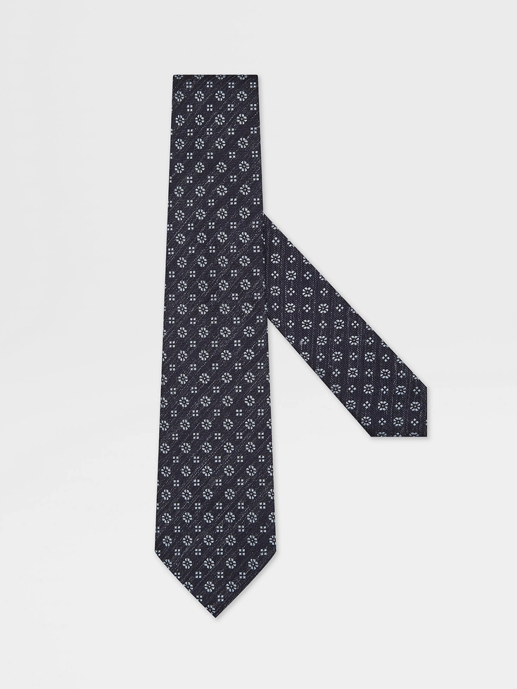 Cravatta in seta e lino blu navy