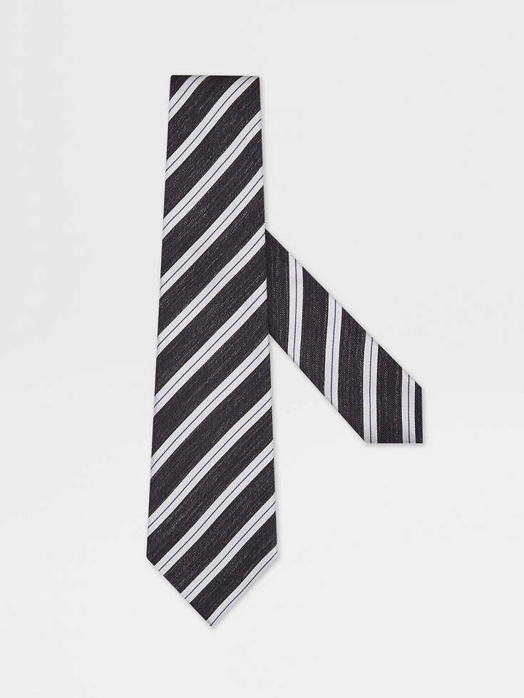 Cravatta in seta e lino blu navy
