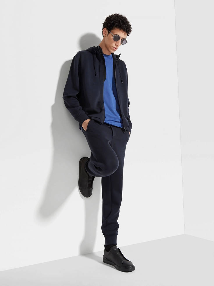 Felpa con cappuccio in misto lana ad alte prestazioni blu navy Felpa con cappuccio in misto lana ad alte prestazioni blu navy