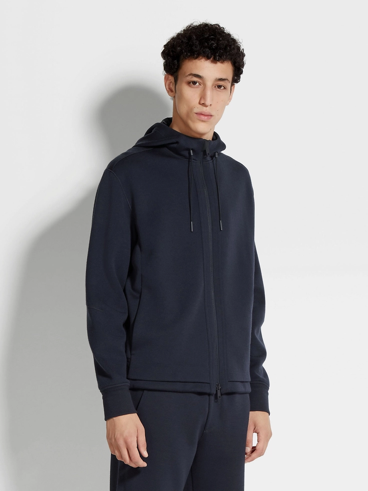 Felpa con cappuccio in misto lana ad alte prestazioni blu navy Felpa con cappuccio in misto lana ad alte prestazioni blu navy