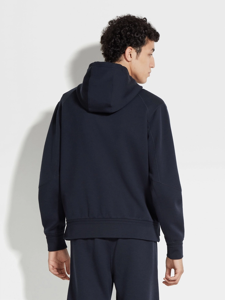 Felpa con cappuccio in misto lana ad alte prestazioni blu navy Felpa con cappuccio in misto lana ad alte prestazioni blu navy