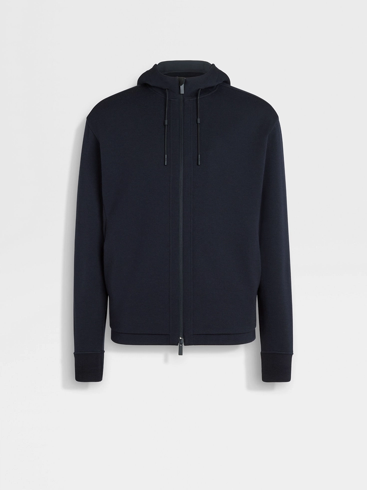 Felpa con cappuccio in misto lana ad alte prestazioni blu navy